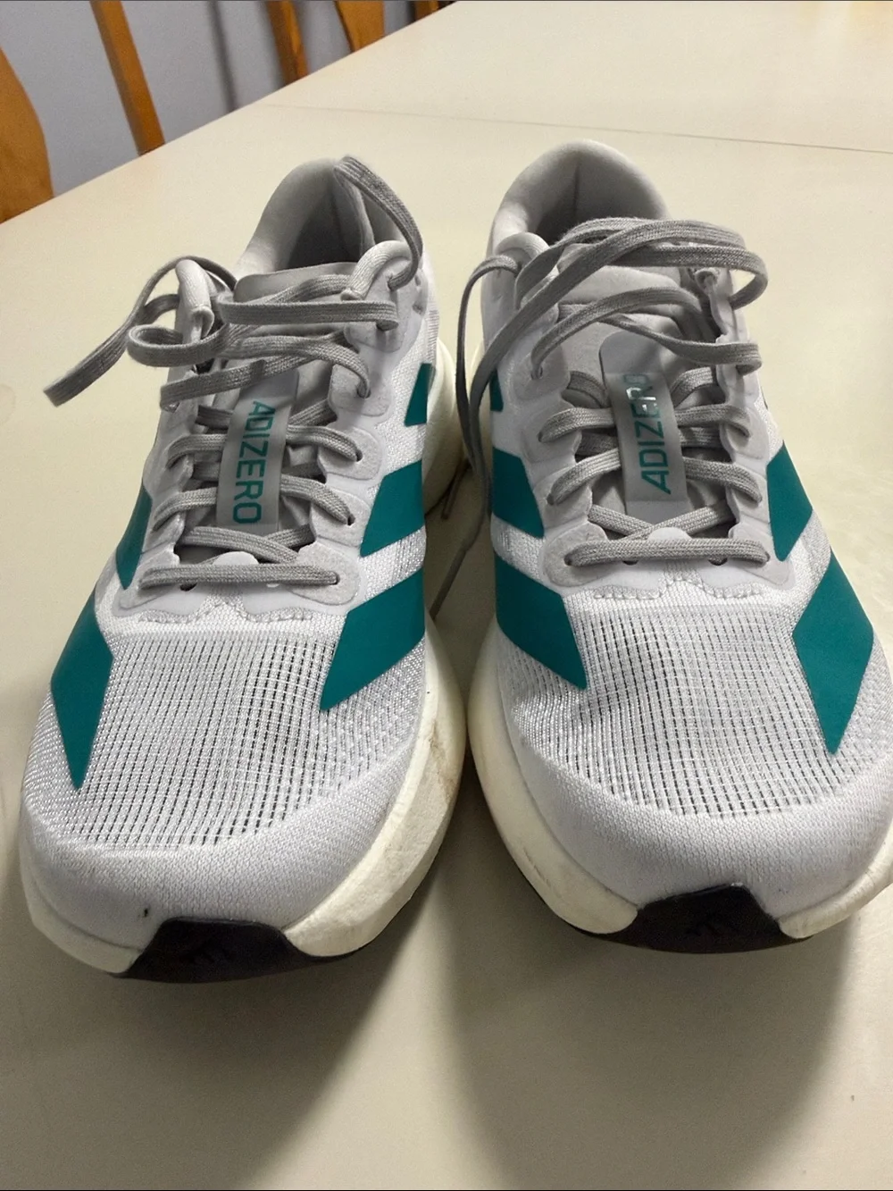 adidas adizero White Athletic Shoes with Teal Stripes